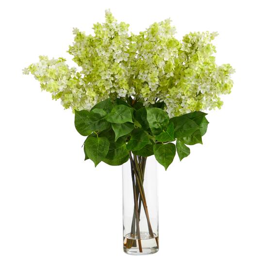 24" Artificial Lilac Arrangement with Cylinder Glass Vase